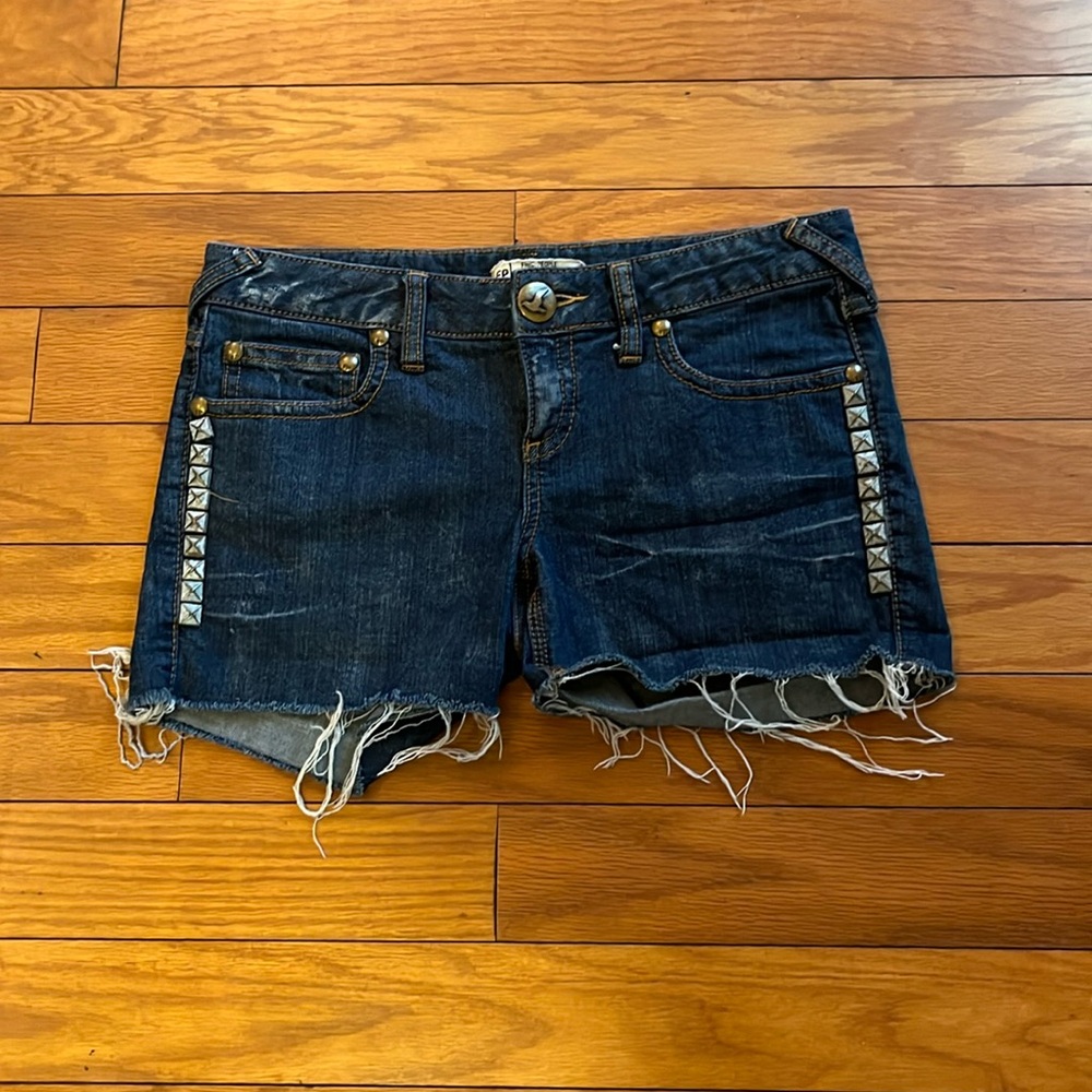 Free People Shorts Womens 28 Blue Denim Studded Raw Hem